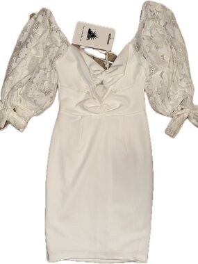 Ivory Lace-Puff Sleeve Mini Dress